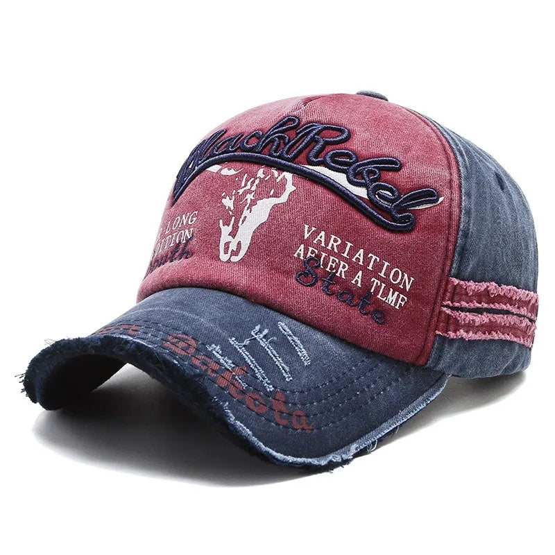 Vintage Washed Cotton Baseball Cap, Unisex Letter Embroidery Hat, Cow Head Pattern Men Women Outdoor Sports Cap