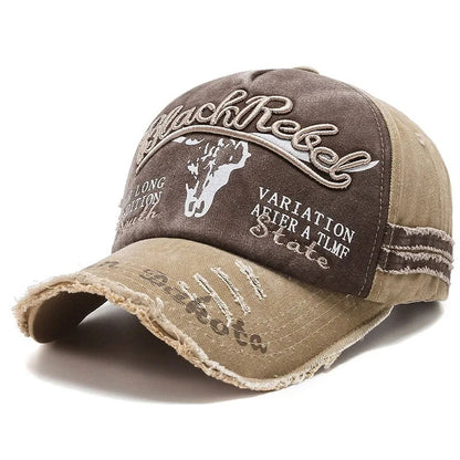 Vintage Washed Cotton Baseball Cap, Unisex Letter Embroidery Hat, Cow Head Pattern Men Women Outdoor Sports Cap