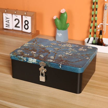 Vintage Large Capacity Tinplate Box with Lock Key, Desktop Storage Case for Jewelry, Sweets, Keepsakes
