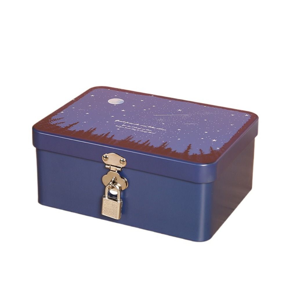 Vintage Large Capacity Tinplate Box with Lock Key, Desktop Storage Case for Jewelry, Sweets, Keepsakes