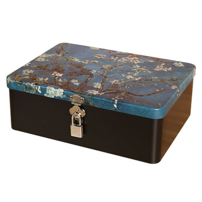 Vintage Large Capacity Tinplate Box with Lock Key, Desktop Storage Case for Jewelry, Sweets, Keepsakes