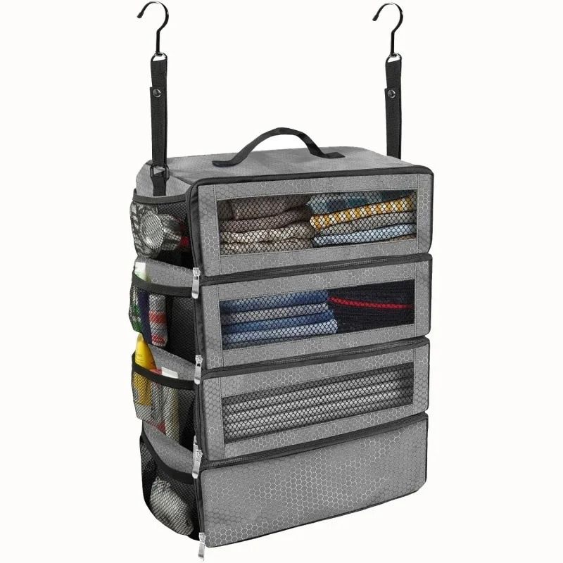 High Capacity Travel Luggage Organizer With Hanging Shelves And Collapsible Storage 6