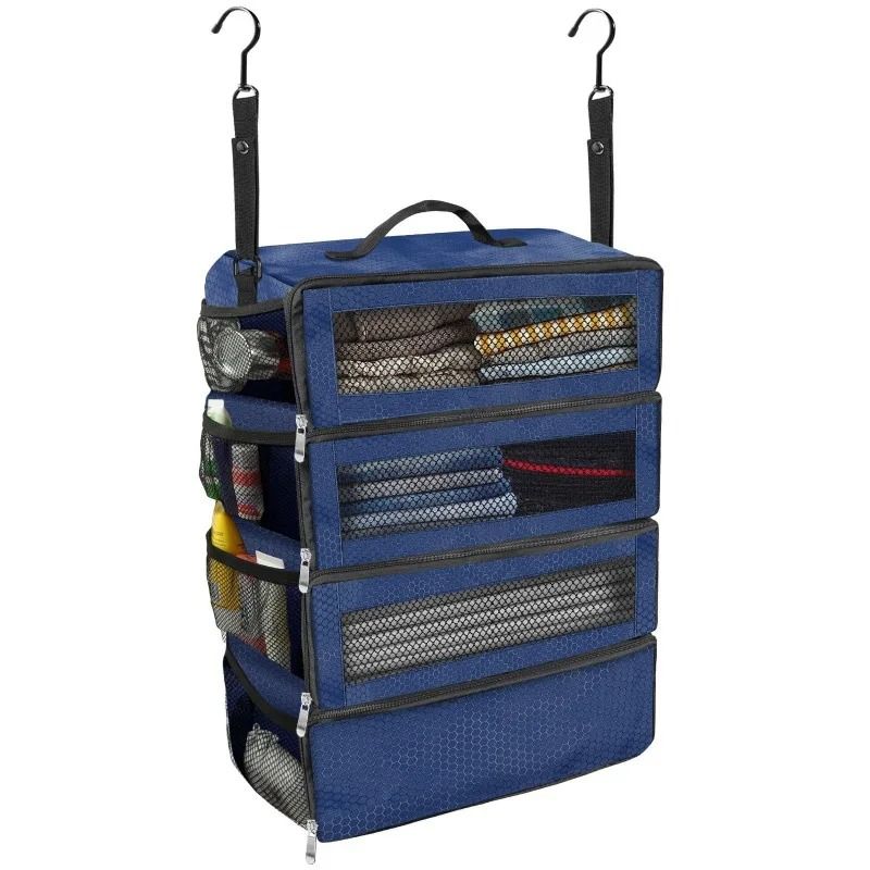 High Capacity Travel Luggage Organizer With Hanging Shelves And Collapsible Storage 8