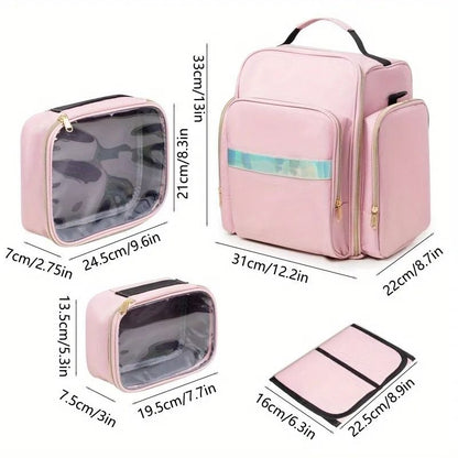 Large Travel Makeup Bag Organizer With Removable Cases And Jewelry Storage Roll 2