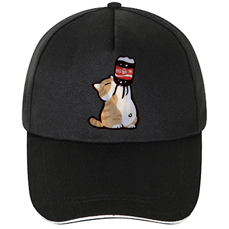 Chinoiserie Style Baseball Cap, Retro Summer Funny Cartoon Kitten Print Adjustable Hat for Men Women, Lovers Casual Wear