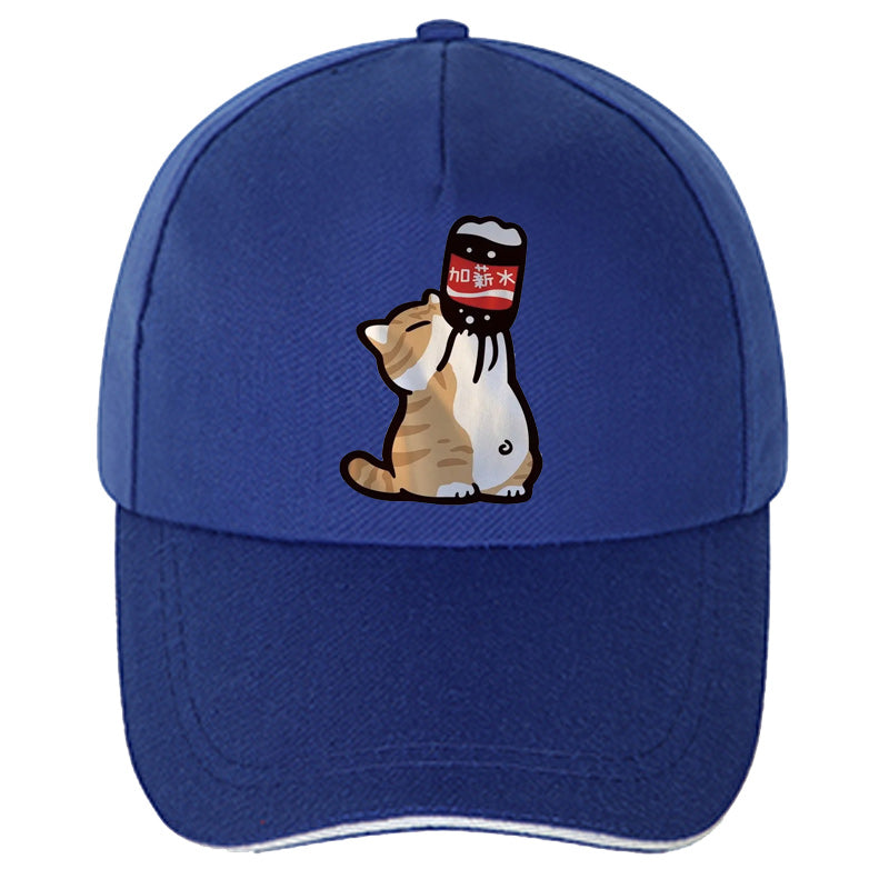 Chinoiserie Style Baseball Cap, Retro Summer Funny Cartoon Kitten Print Adjustable Hat for Men Women, Lovers Casual Wear