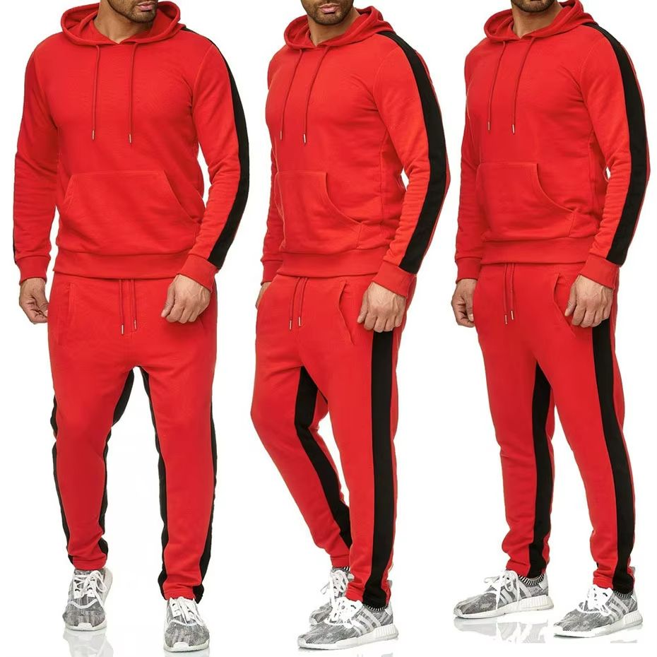 Mens Color Block Winter Tracksuit  Warm Breathable 2Piece Sportswear Set 1