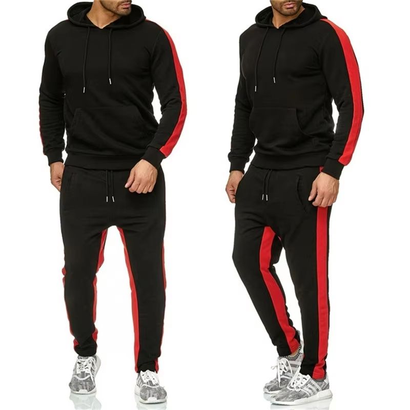 Mens Color Block Winter Tracksuit  Warm Breathable 2Piece Sportswear Set 7