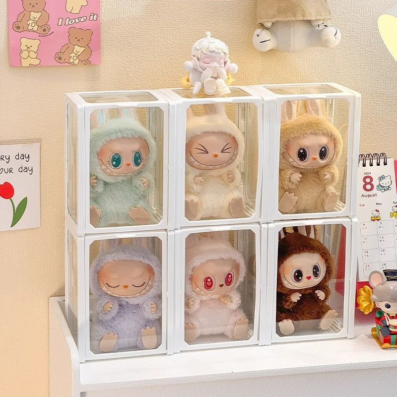 Labubu Display Box, Glass Vinyl Doll Storage Case Handmade Transparent Display for Cotton Dolls, Desktop Collection