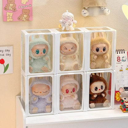 Labubu Display Box, Glass Vinyl Doll Storage Case Handmade Transparent Display for Cotton Dolls, Desktop Collection