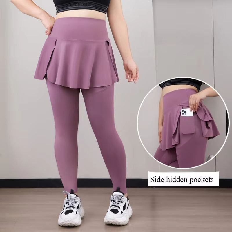 Plus Size High Waisted Skirt Leggings with Pockets for Yoga and Gym