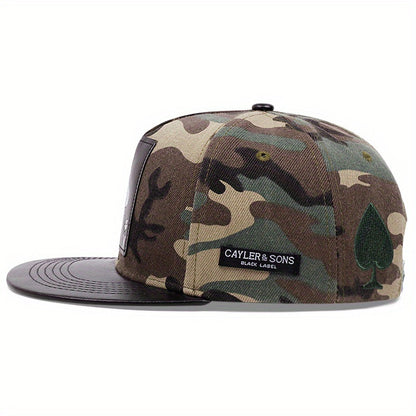PU Leather Playing Card Peach Heart K Embroidery Hip Hop Cap, Outdoor Adjustable Casual Baseball Hat, Sun Protection