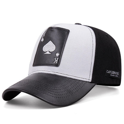 PU Leather Playing Card Peach Heart K Embroidery Hip Hop Cap, Outdoor Adjustable Casual Baseball Hat, Sun Protection