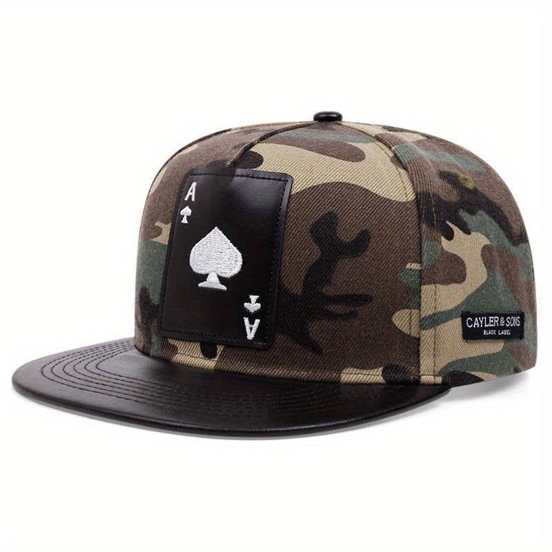 PU Leather Playing Card Peach Heart K Embroidery Hip Hop Cap, Outdoor Adjustable Casual Baseball Hat, Sun Protection
