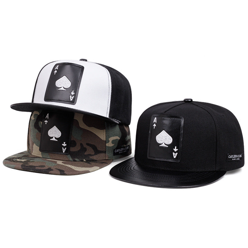 PU Leather Playing Card Peach Heart K Embroidery Hip Hop Cap, Outdoor Adjustable Casual Baseball Hat, Sun Protection
