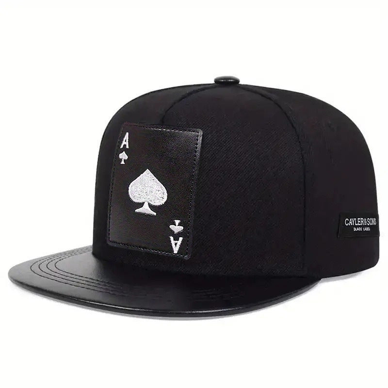 PU Leather Playing Card Peach Heart K Embroidery Hip Hop Cap, Outdoor Adjustable Casual Baseball Hat, Sun Protection
