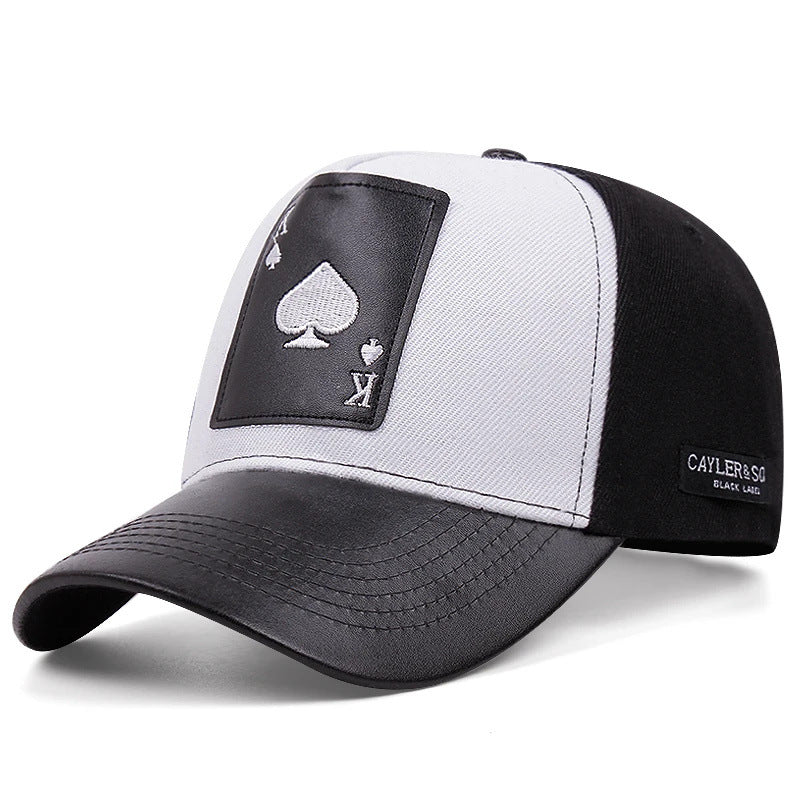 PU Leather Playing Card Peach Heart K Embroidery Hip Hop Cap, Outdoor Adjustable Casual Baseball Hat, Sun Protection