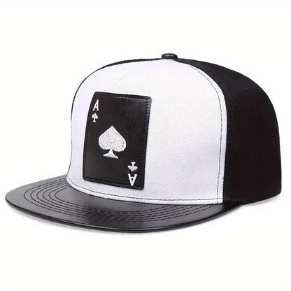 PU Leather Playing Card Peach Heart K Embroidery Hip Hop Cap, Outdoor Adjustable Casual Baseball Hat, Sun Protection