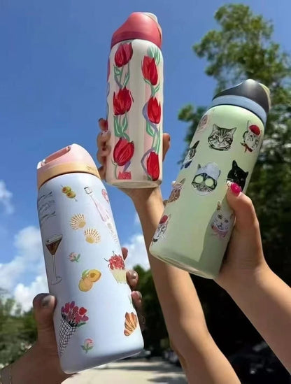 Double Wall Vacuum Fruit Infuser Water Bottle 24oz 32oz Leakproof Insulated Tumbler with Straw