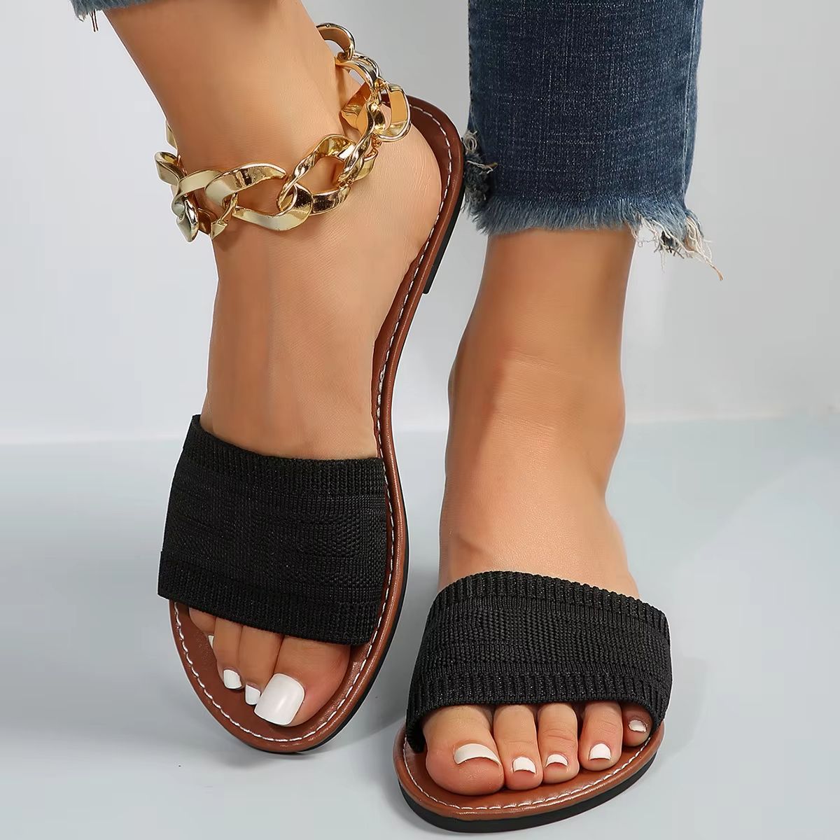 Womens Summer Flat Sandals Luxury Open Toe Non Slip Beach Slides 7