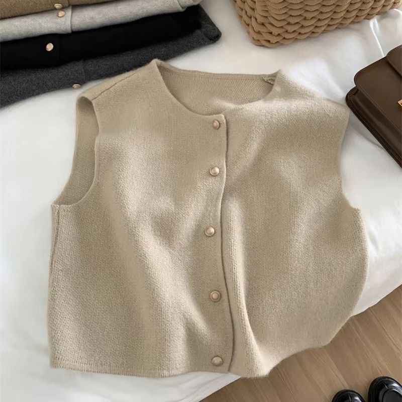 Womens Sleeveless Knitted Cardigan Tank Top Casual Slim Fit 9