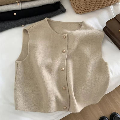 Womens Sleeveless Knitted Cardigan Tank Top Casual Slim Fit 9