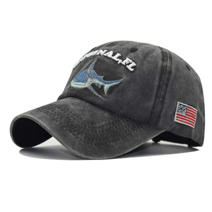 Vintage Embroidery Washed Cotton Shark Dad Hat for Men, Hip Hop Curved Fishing Cap, Summer Fish Snapback Women Baseball