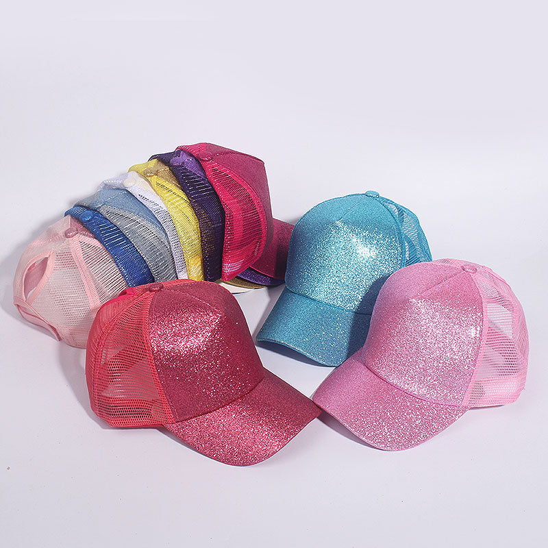 Sequins Ponytail Baseball Cap For Women Girls Fashion Messy Bun Snapback Hat Casual Sun Caps Gorra