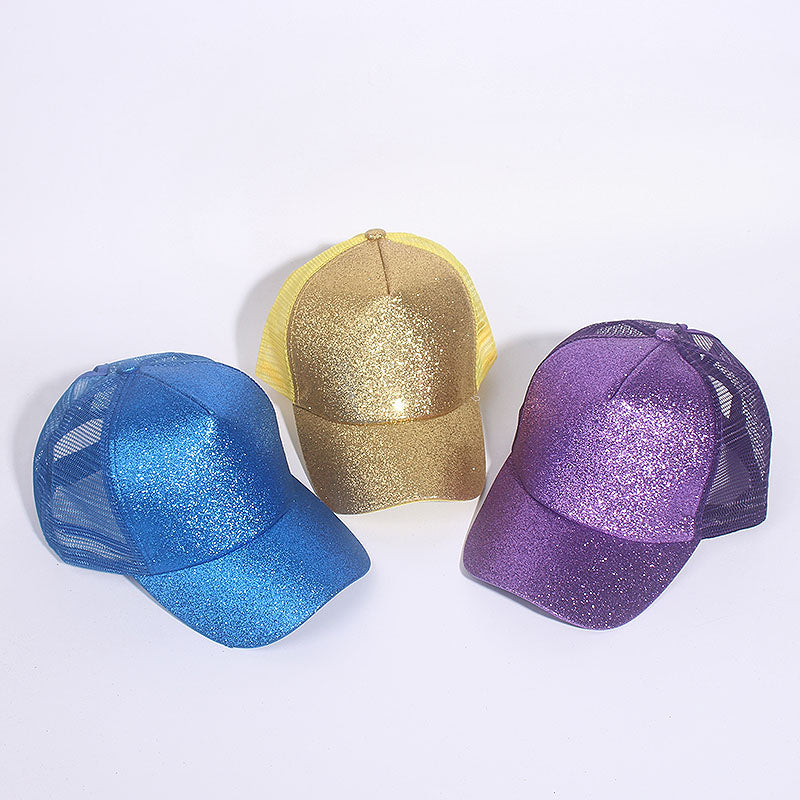 Sequins Ponytail Baseball Cap For Women Girls Fashion Messy Bun Snapback Hat Casual Sun Caps Gorra
