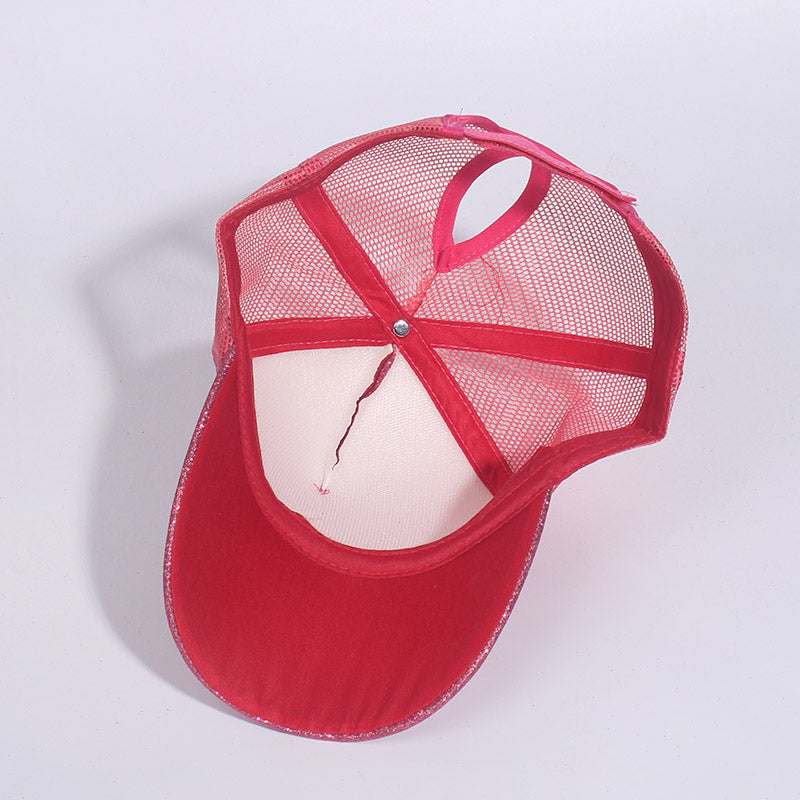 Sequins Ponytail Baseball Cap For Women Girls Fashion Messy Bun Snapback Hat Casual Sun Caps Gorra