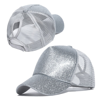 Sequins Ponytail Baseball Cap For Women Girls Fashion Messy Bun Snapback Hat Casual Sun Caps Gorra