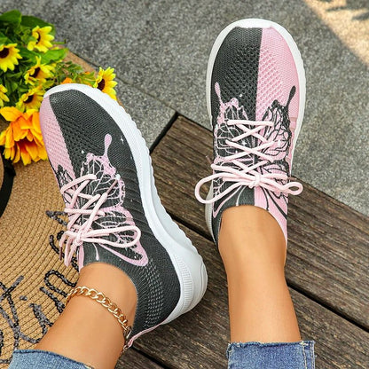 Letters Floral Print Platform Sneakers For Women Fashion Knitting Casual Sports Shoes 13