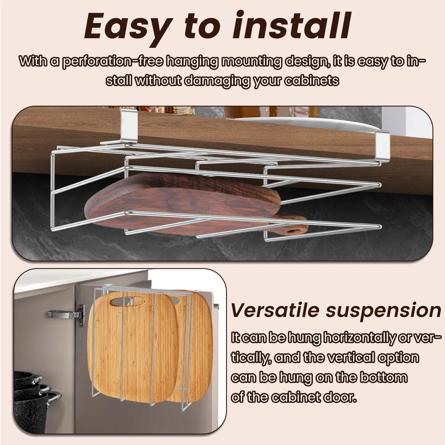 Under Cabinet Stainless Steel Cutting Board And Pot Lid Organizer Rack 3