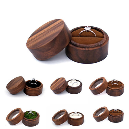 Natural Walnut Wood Wedding Ring Case Box, Handcrafted Jewelry Display Organizer for Earrings Rings, Elegant Gift
