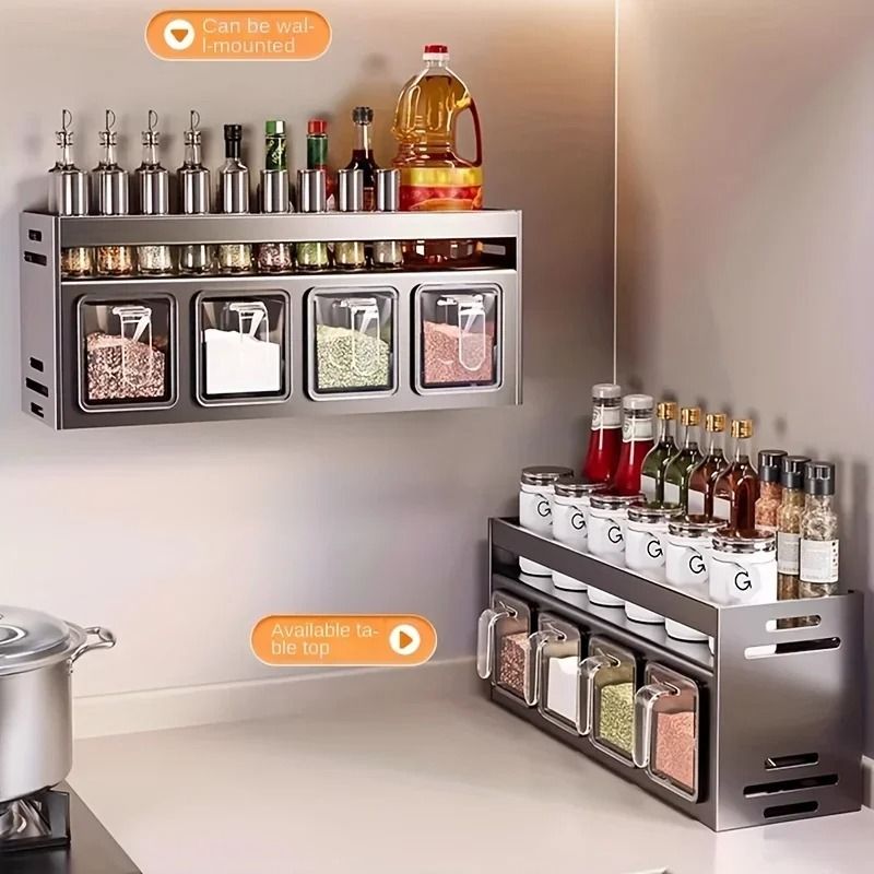 Stainless Steel Wall Mounted Kitchen Spice Rack With Storage Jars 1