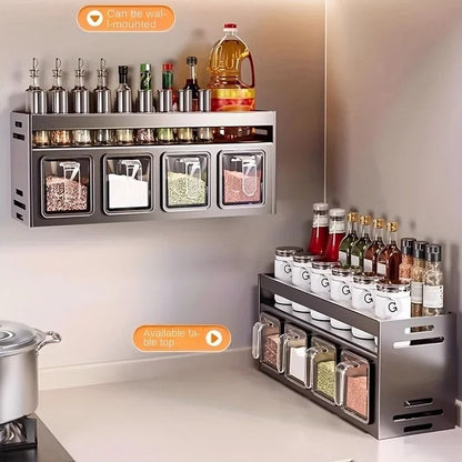 Stainless Steel Wall Mounted Kitchen Spice Rack With Storage Jars 1