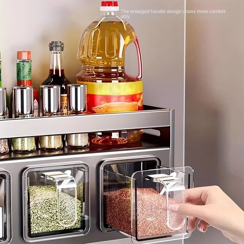 Stainless Steel Wall Mounted Kitchen Spice Rack With Storage Jars 2