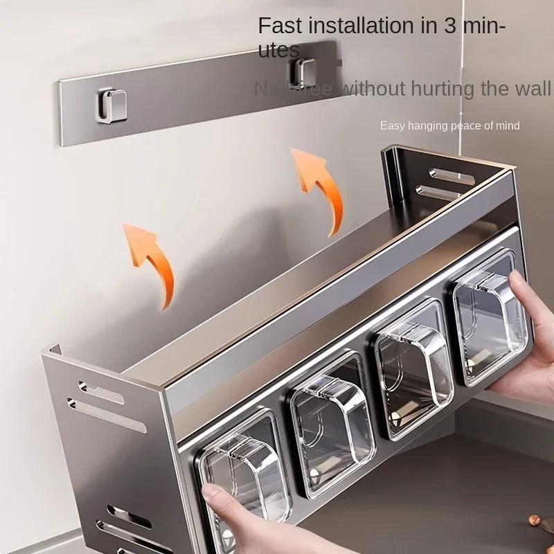 Stainless Steel Wall Mounted Kitchen Spice Rack With Storage Jars 3