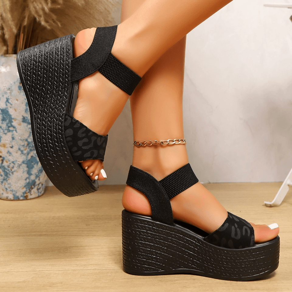 Leopard Wedge Peep Toe Sandals Women Platform Espadrille Summer Shoes