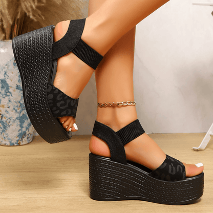 Leopard Wedge Peep Toe Sandals Women Platform Espadrille Summer Shoes