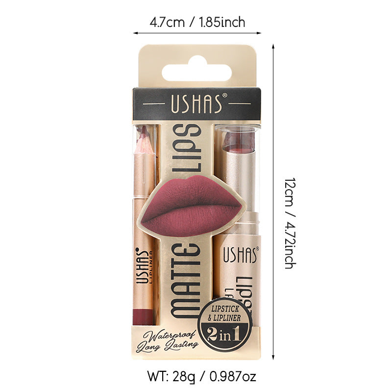 Color Matte Lipstick Set, Long-lasting Waterproof, Lipstick Lip Liner Set Easy, Coloring Non-Stick Cup Lip Makeup Suit