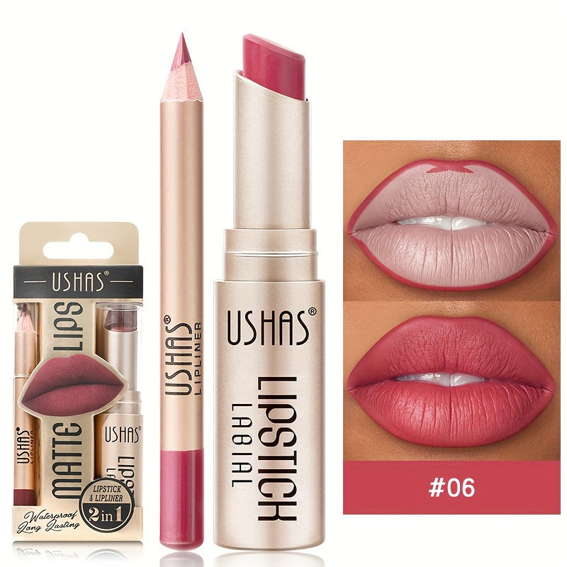 Color Matte Lipstick Set, Long-lasting Waterproof, Lipstick Lip Liner Set Easy, Coloring Non-Stick Cup Lip Makeup Suit