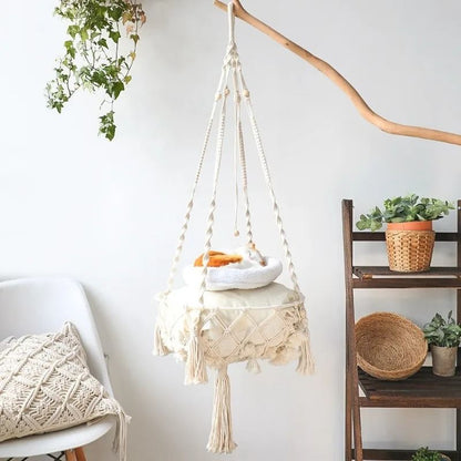 Hand Woven Cat Hammock With Cushion Indoor Hanging Swing Bed 1