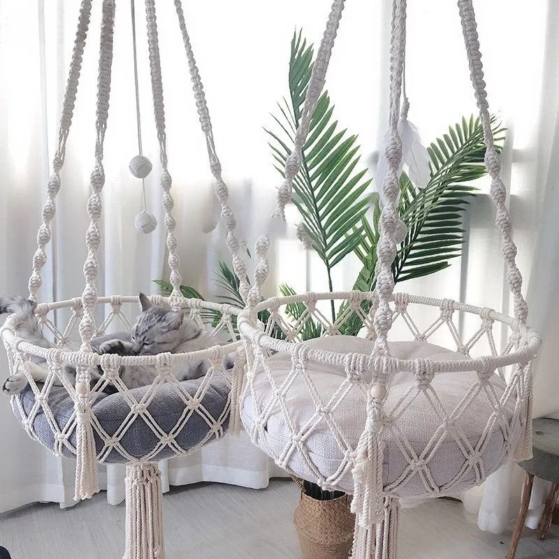 Hand Woven Cat Hammock With Cushion Indoor Hanging Swing Bed 2