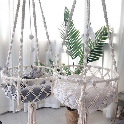 Hand Woven Cat Hammock With Cushion Indoor Hanging Swing Bed 2