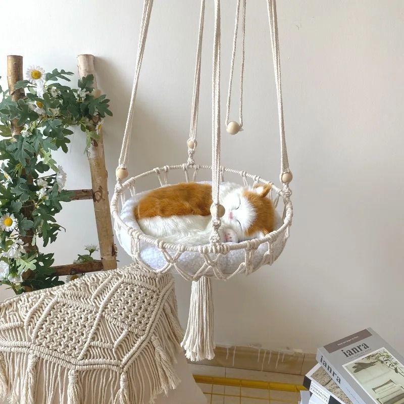 Hand Woven Cat Hammock With Cushion Indoor Hanging Swing Bed 3
