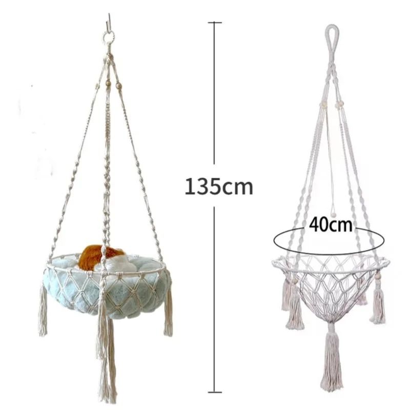 Hand Woven Cat Hammock With Cushion Indoor Hanging Swing Bed 5