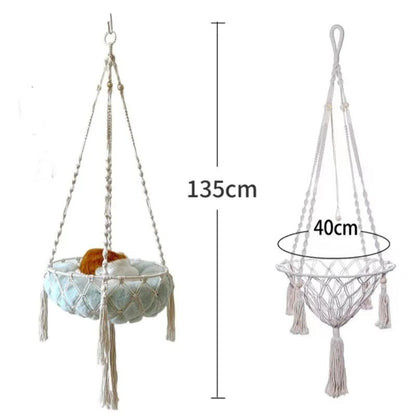 Hand Woven Cat Hammock With Cushion Indoor Hanging Swing Bed 5
