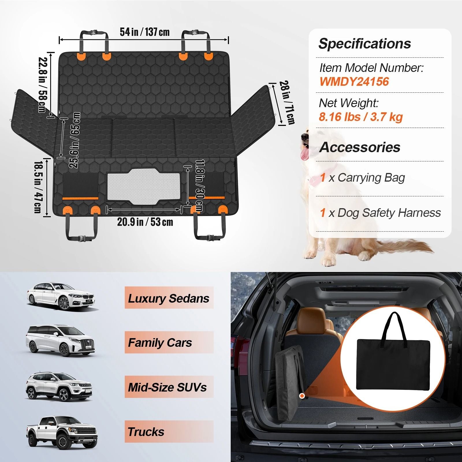 Back Seat Extender Dog Hammock With Mesh Window And Storage Pocket 7