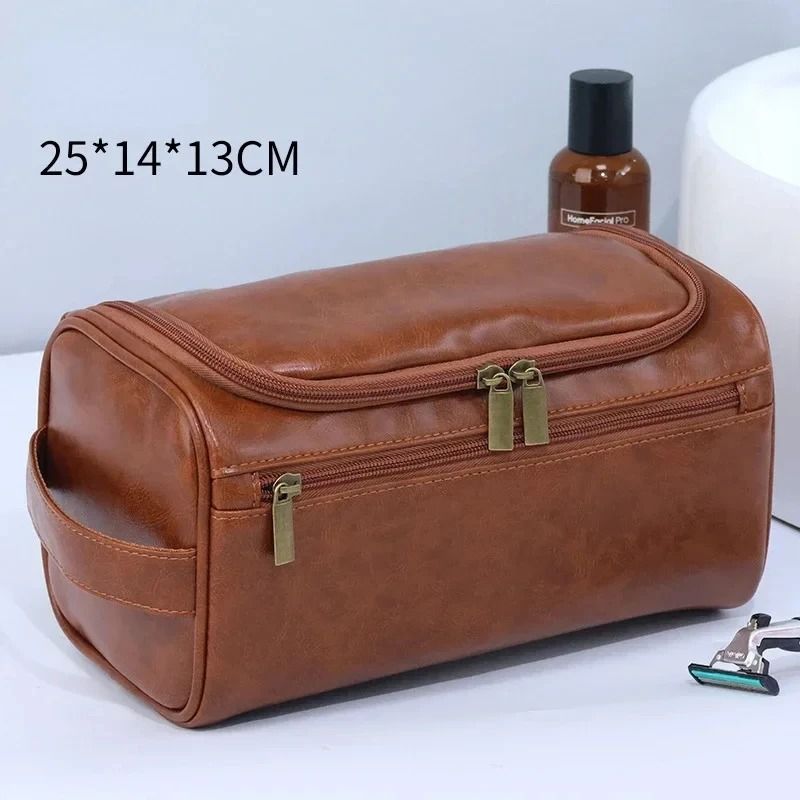 Leather Toiletry Bag With Hanging Hook And Large Storage Compartments 9